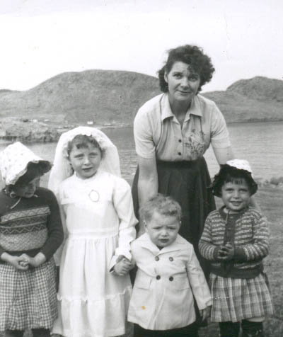359: Lena (Hayward) Barry, with her children, l-r Catherine, Bridget, Norman and Ann. (circa 1953)  [courtesy of Ann (Barry) Sampson]  - Lena daughter of James Hayward &amp;amp; Margaret Judge, married Peter Barry